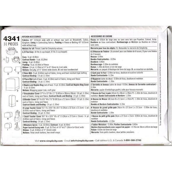 Simplicity 4341 Home Decorating Kitchen Accessories Sewing Pattern - Picture 2 of 2